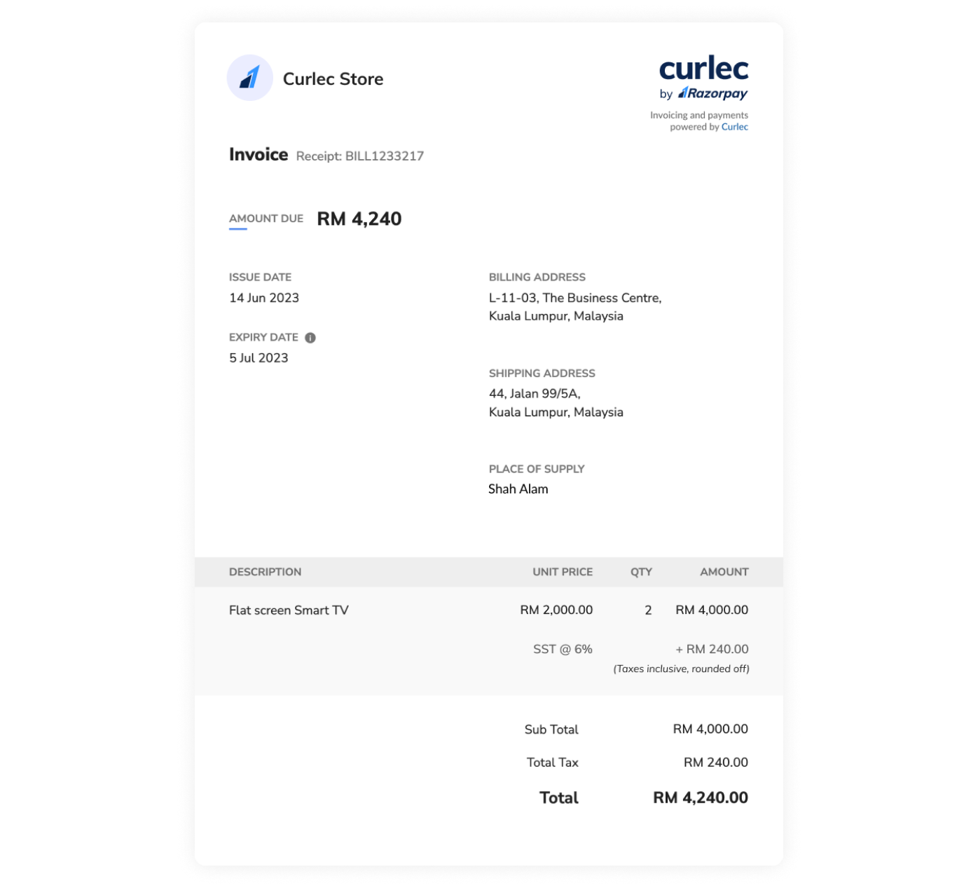 Curlec Invoices Free Online Invoicing Billing Software