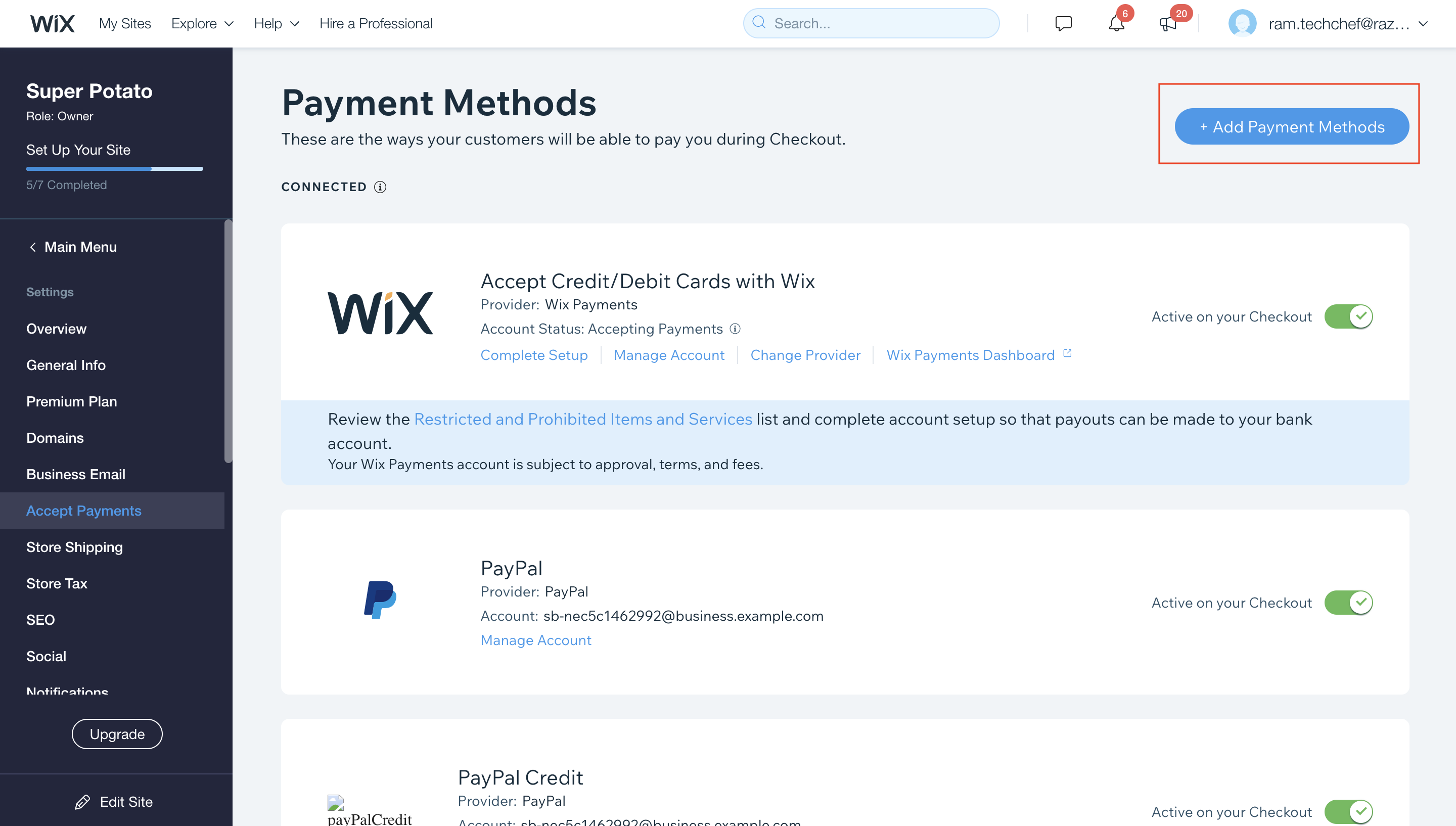 add payments methods