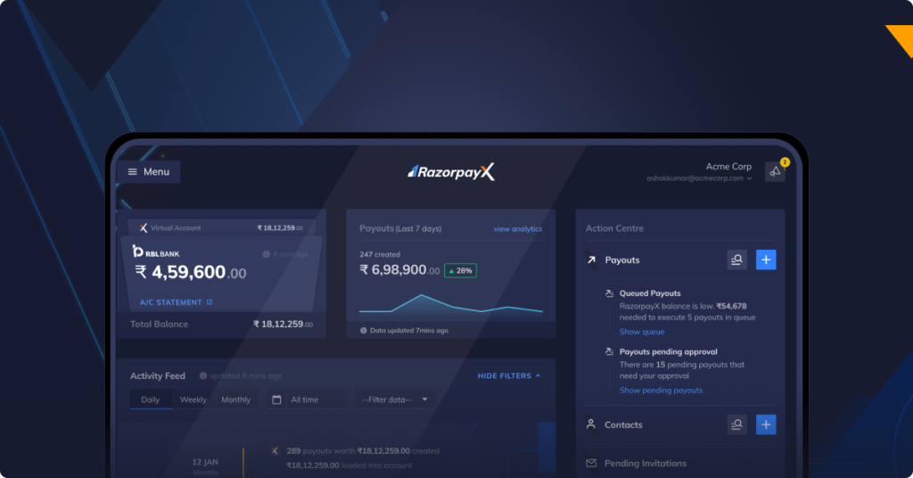 RazorpayX dashboard e-commerce businesses