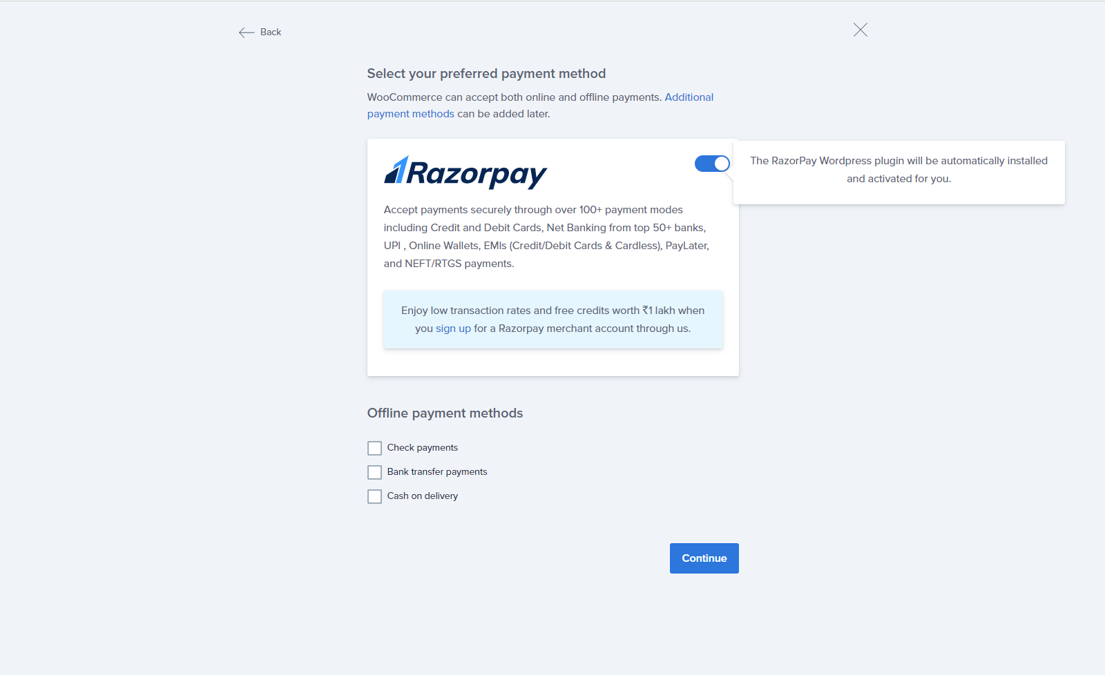 Turn on the toggle key to activate payments