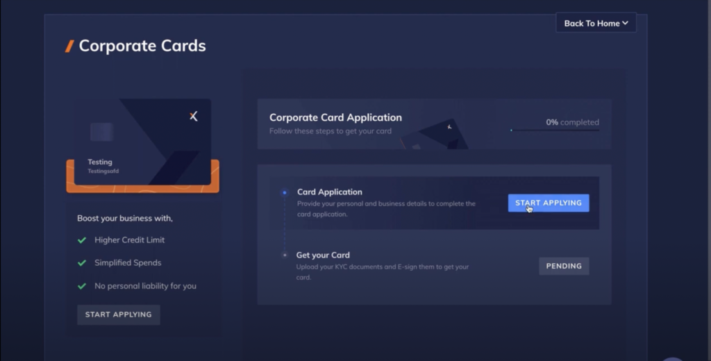 RazorpayX Corporate Card: Application