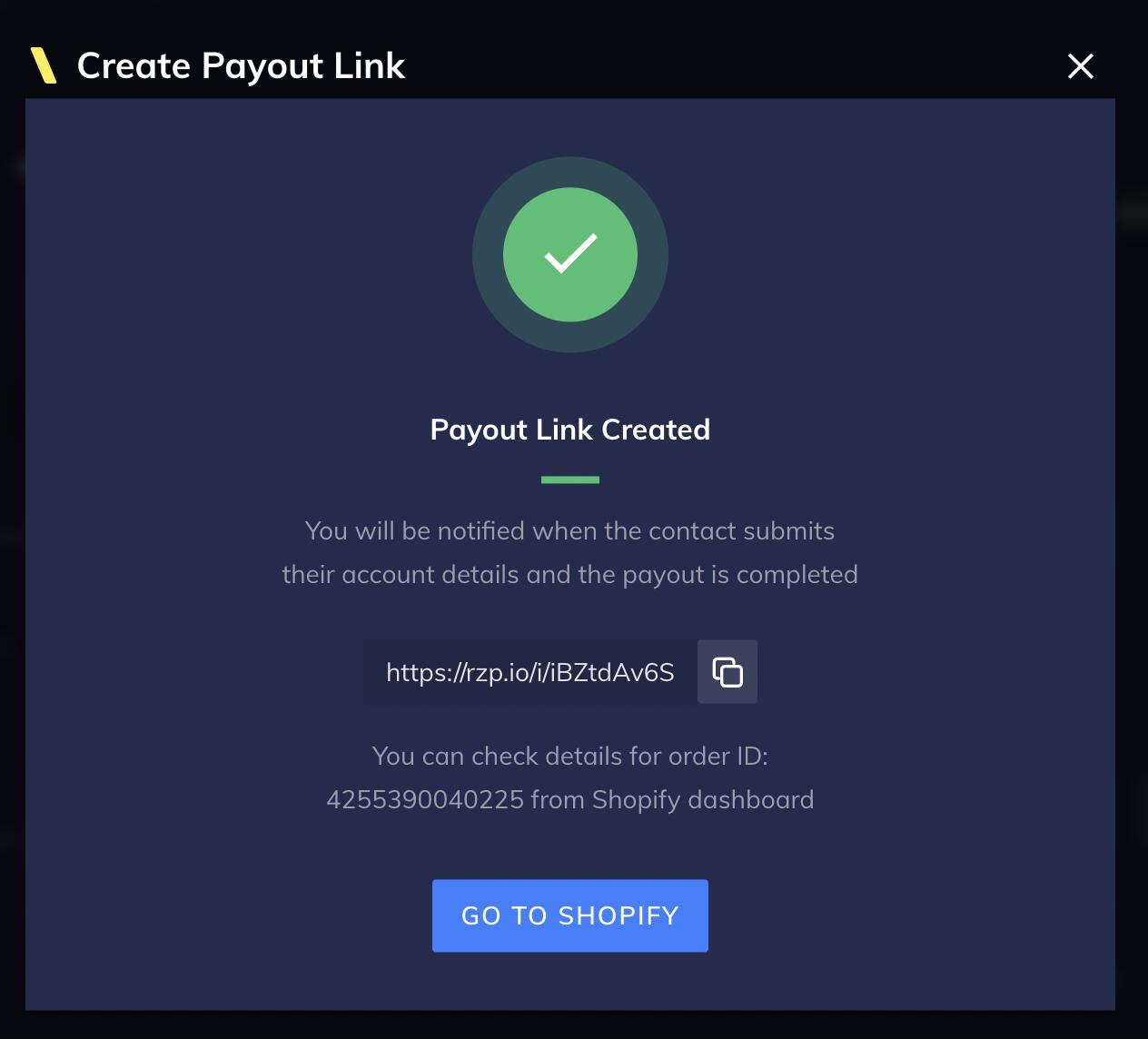 Payout Link Created