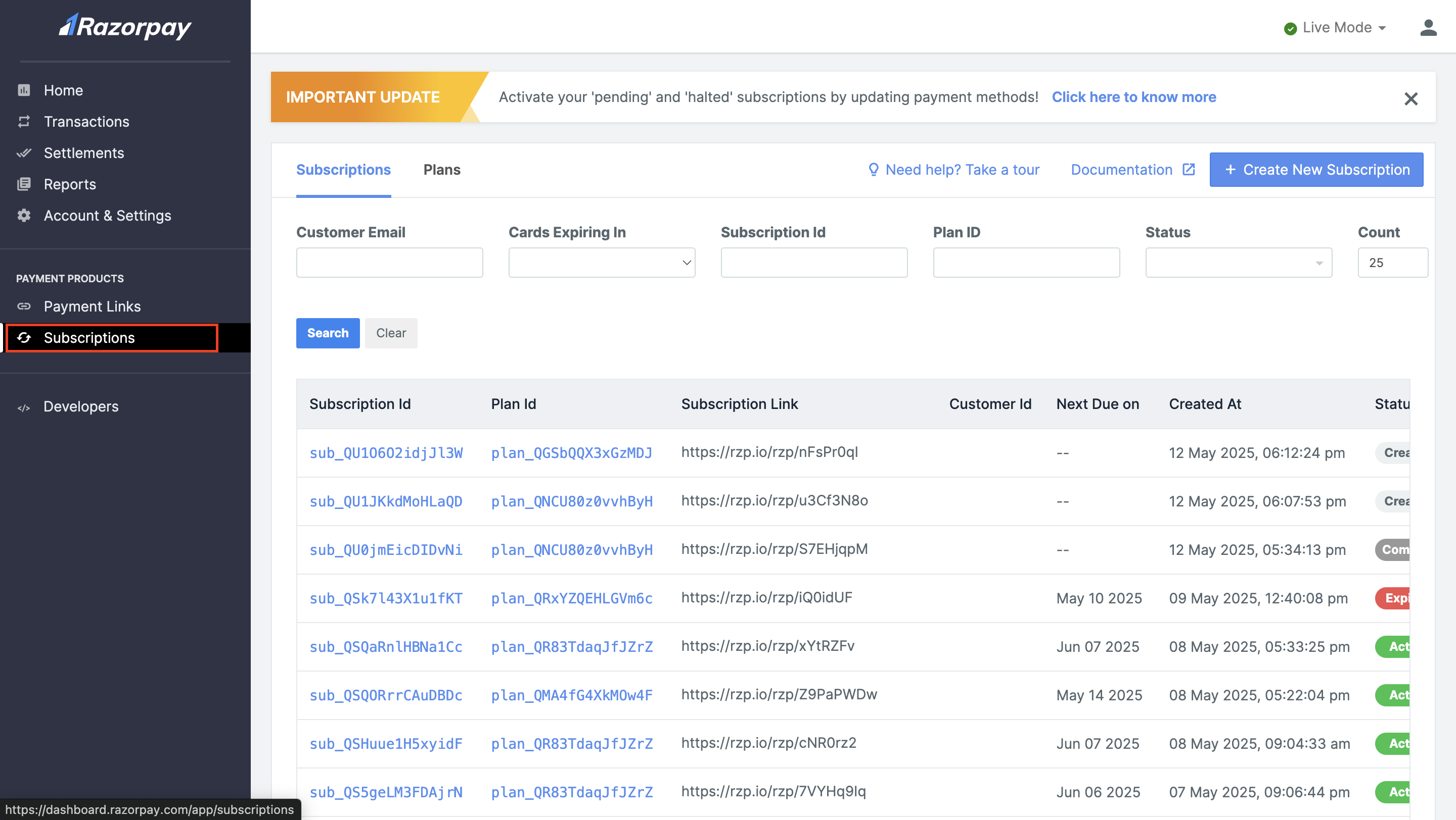 Get started with Subscription on Dashboard