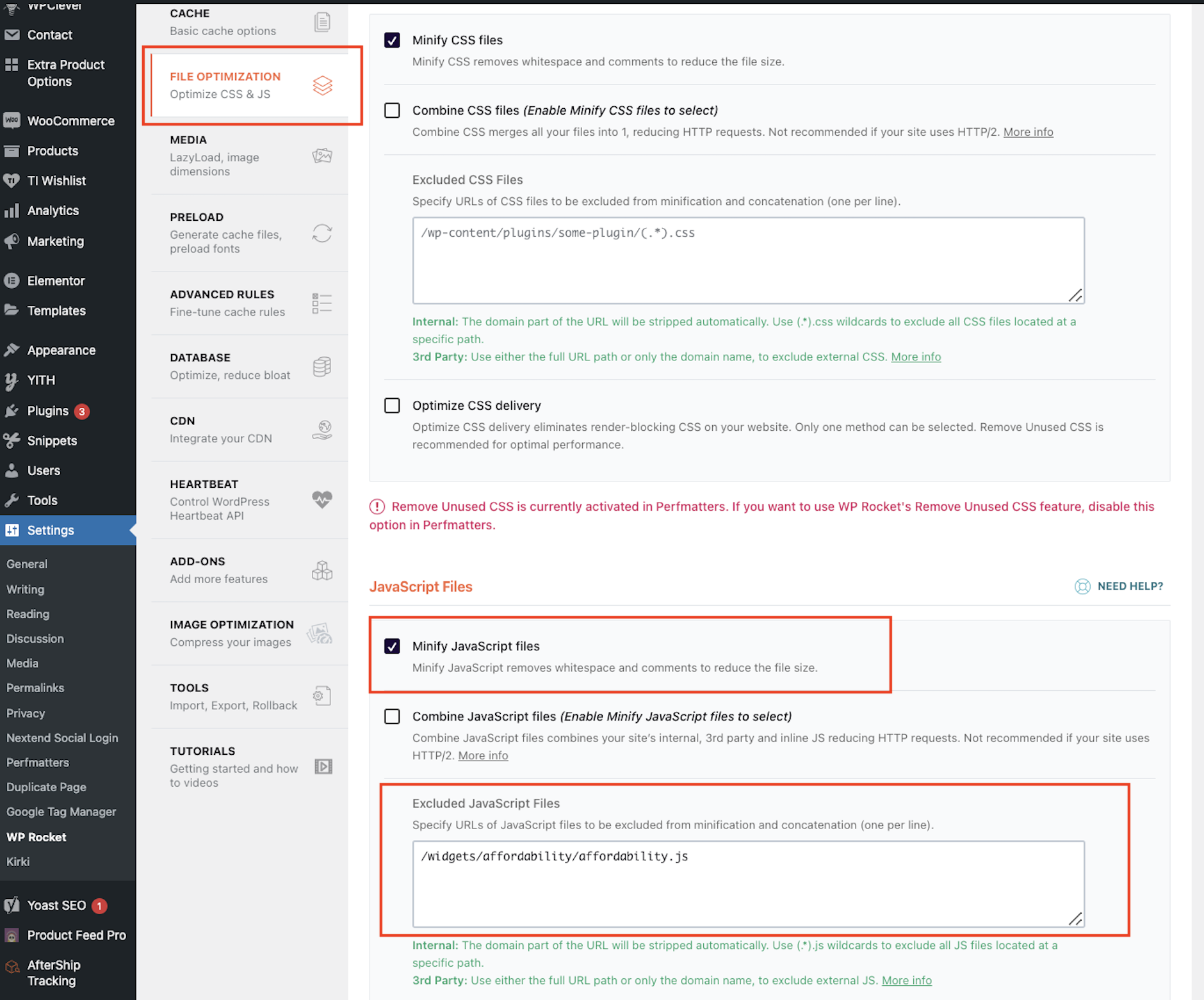 Configure file optimization section