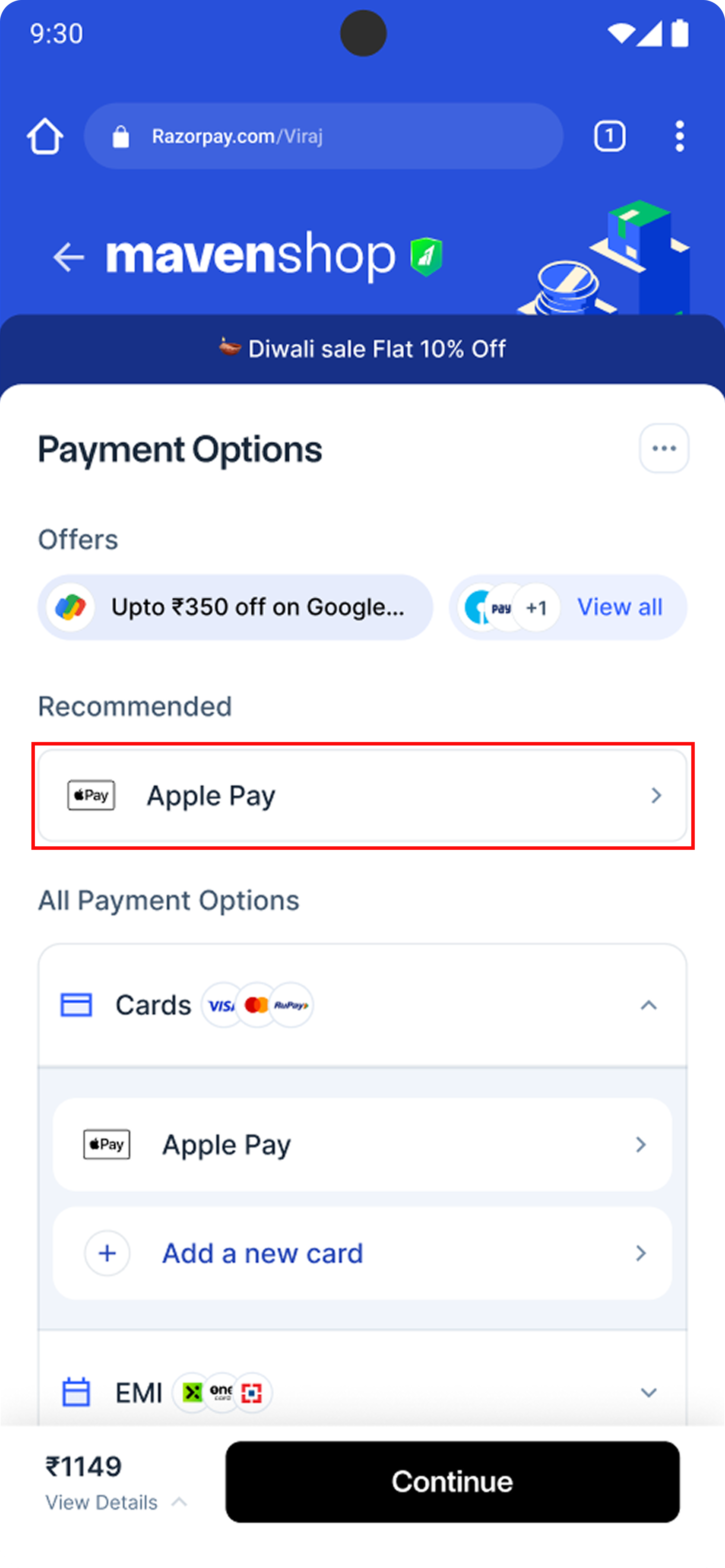 Apply Pay on Checkout