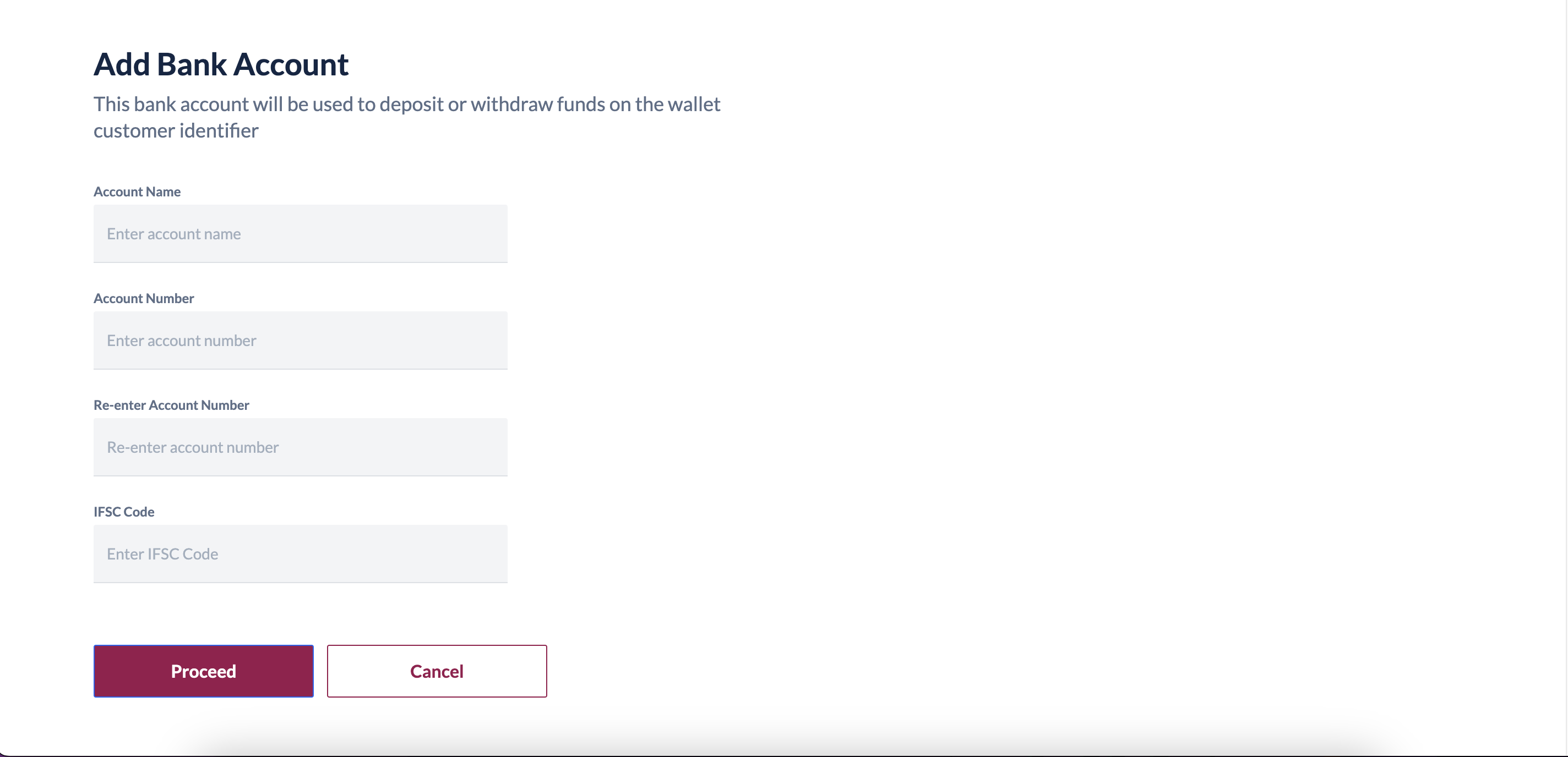 Bank Account addition to the Axis Bank Wallet