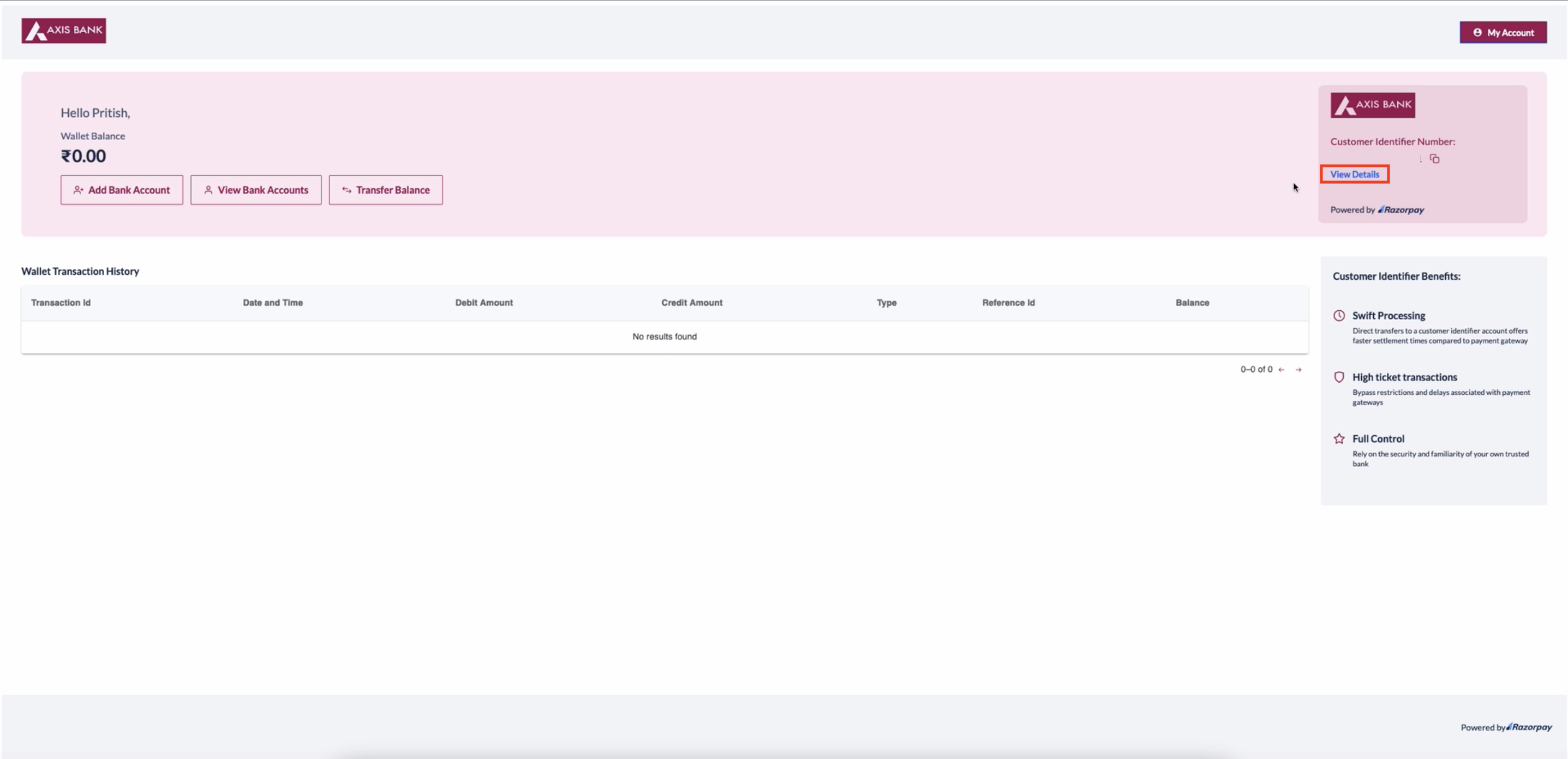 Axis Wallet Customer Identifier