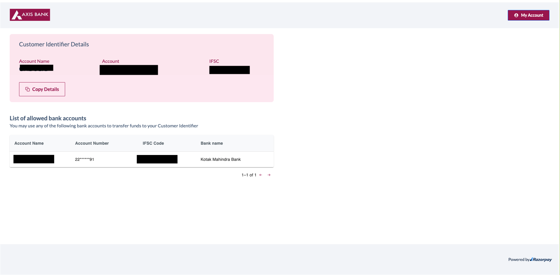 Axis Wallet Customer Identifer Details