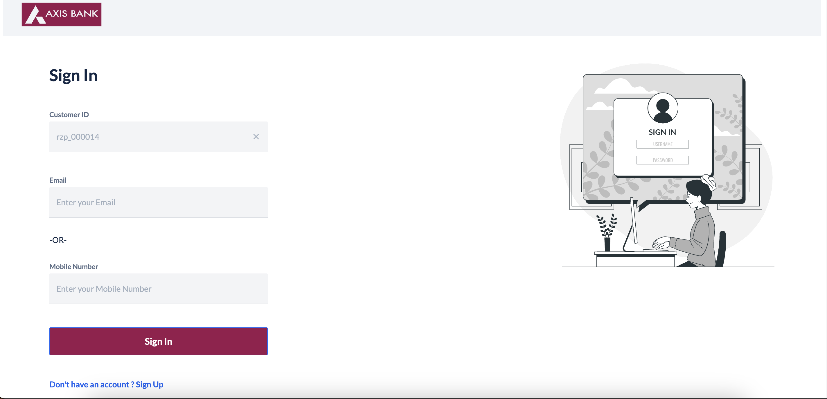 Axis Bank Wallet Customisation Login Page