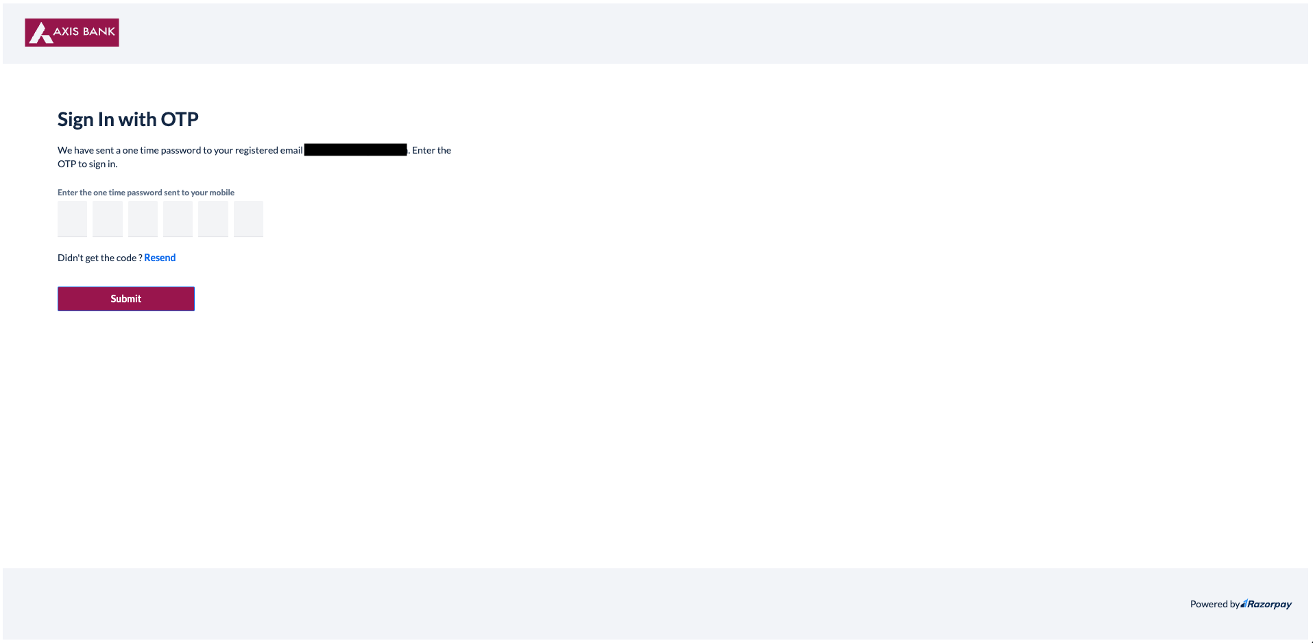 Axis Wallet OTP Screen