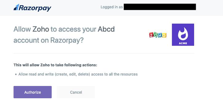Allow Zoho to access your account