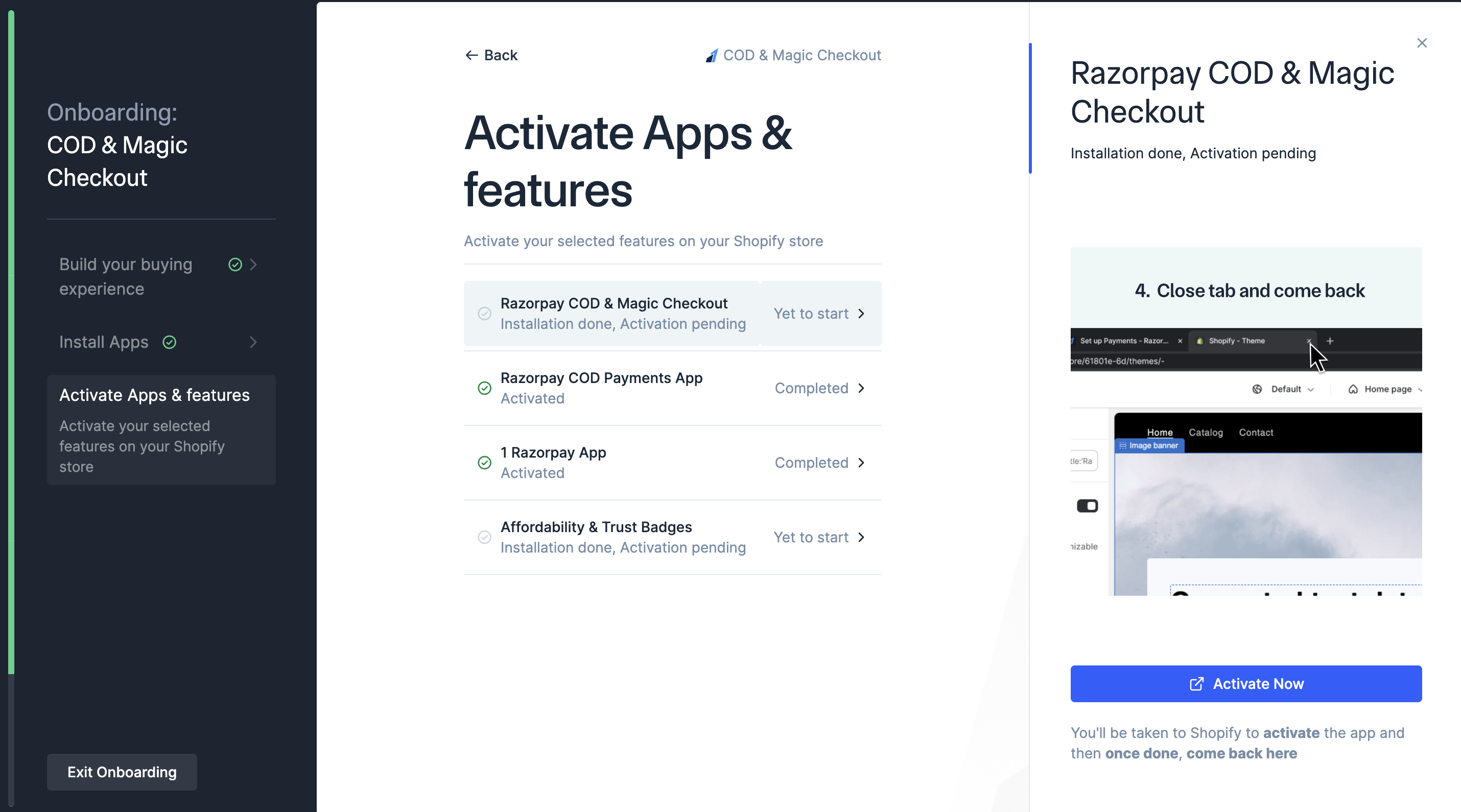 Activate installed apps