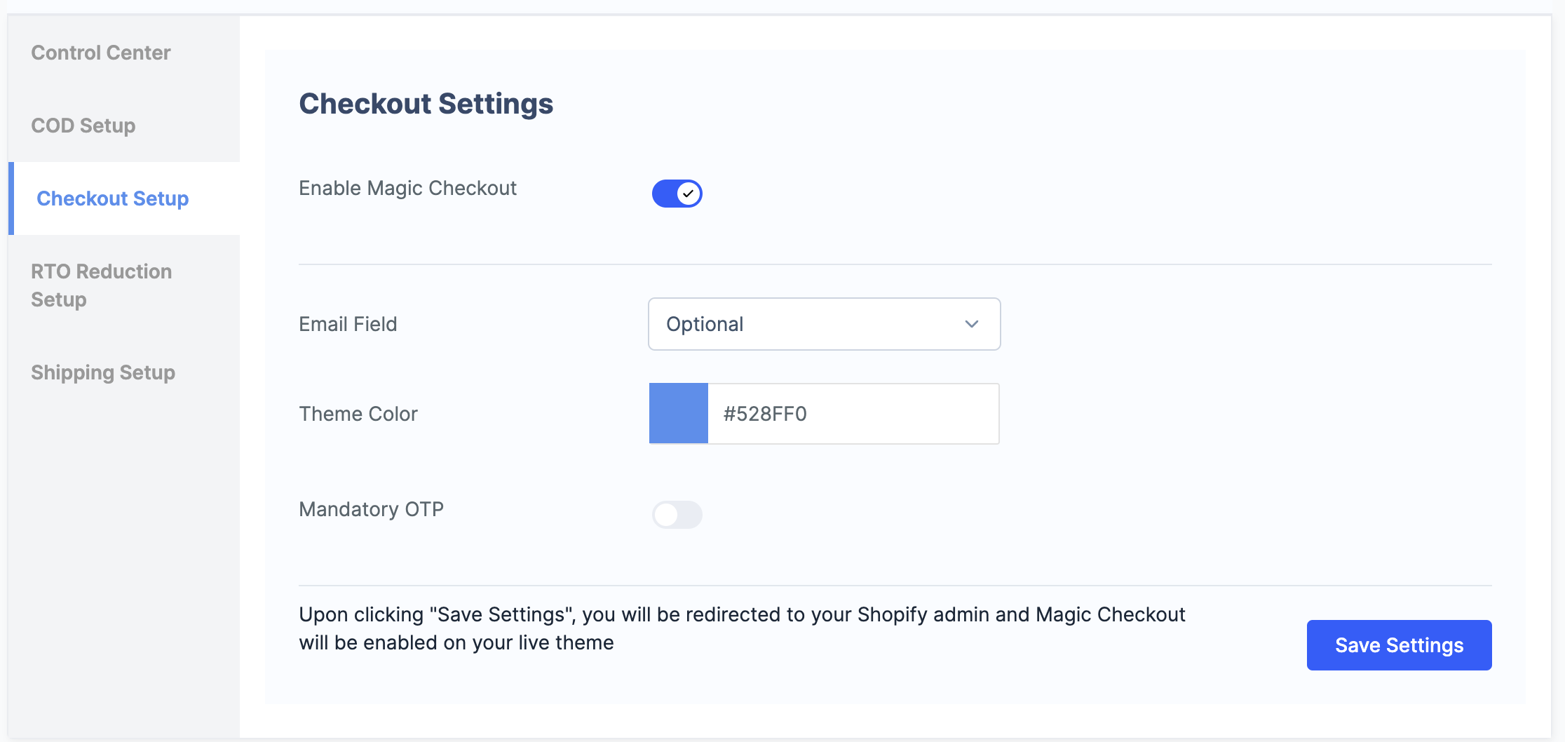Enable Magic Checkout to activate RTO Intelligence