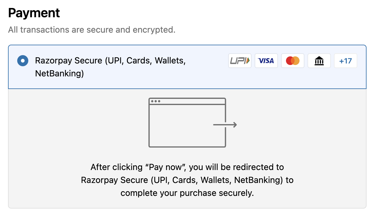 Payment methods on checkout