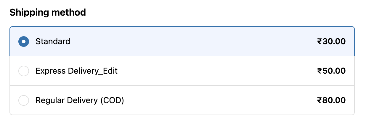 Shipping methods on checkout
