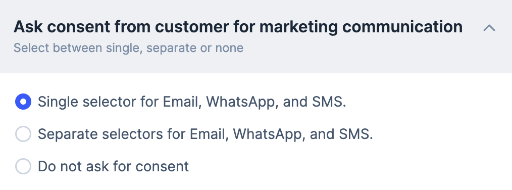 Ask consent from customer for marketing communication