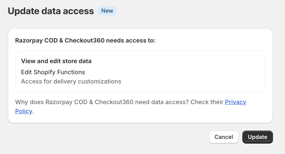 Update Razorpay COD & Magic Checkout app