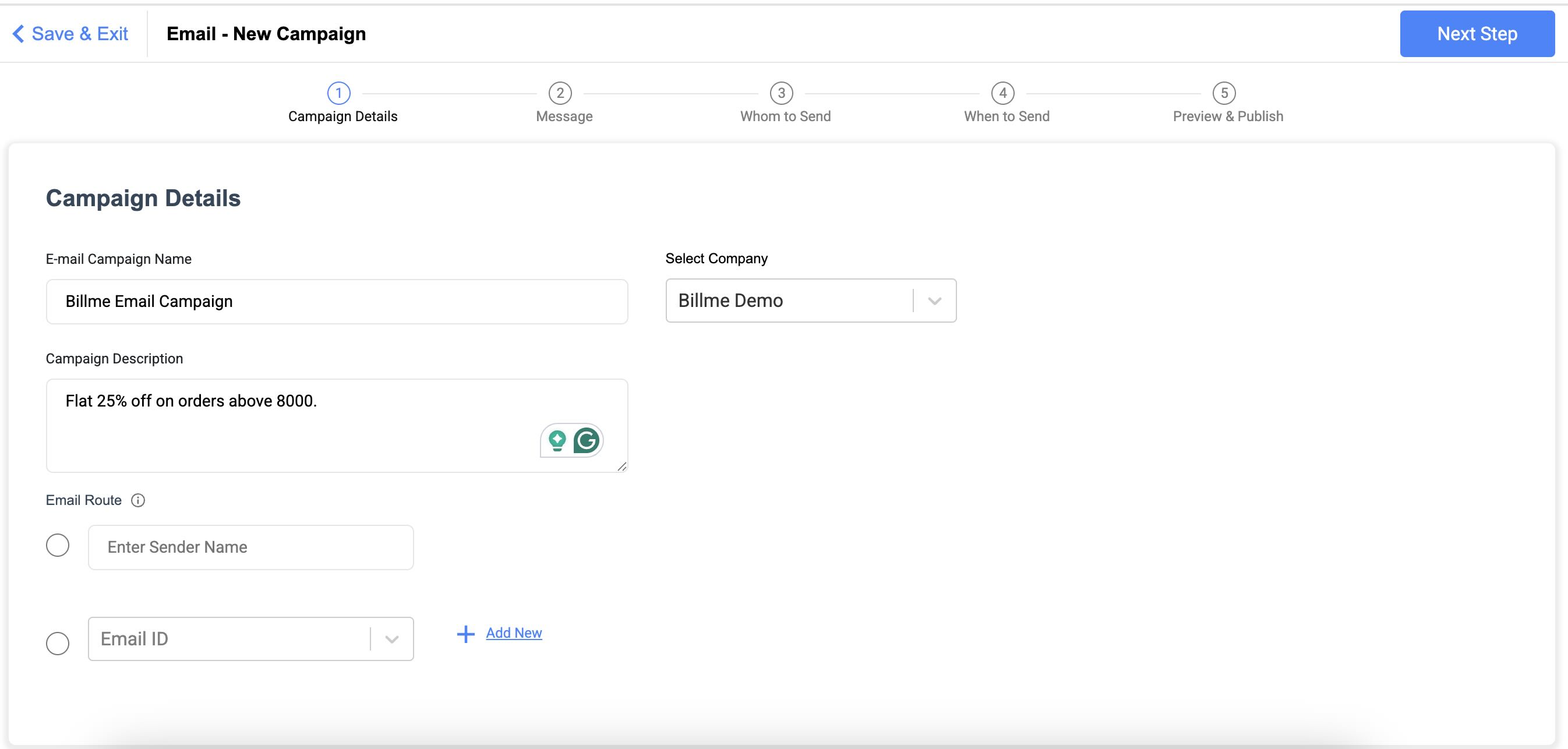 Create New Email Campaign