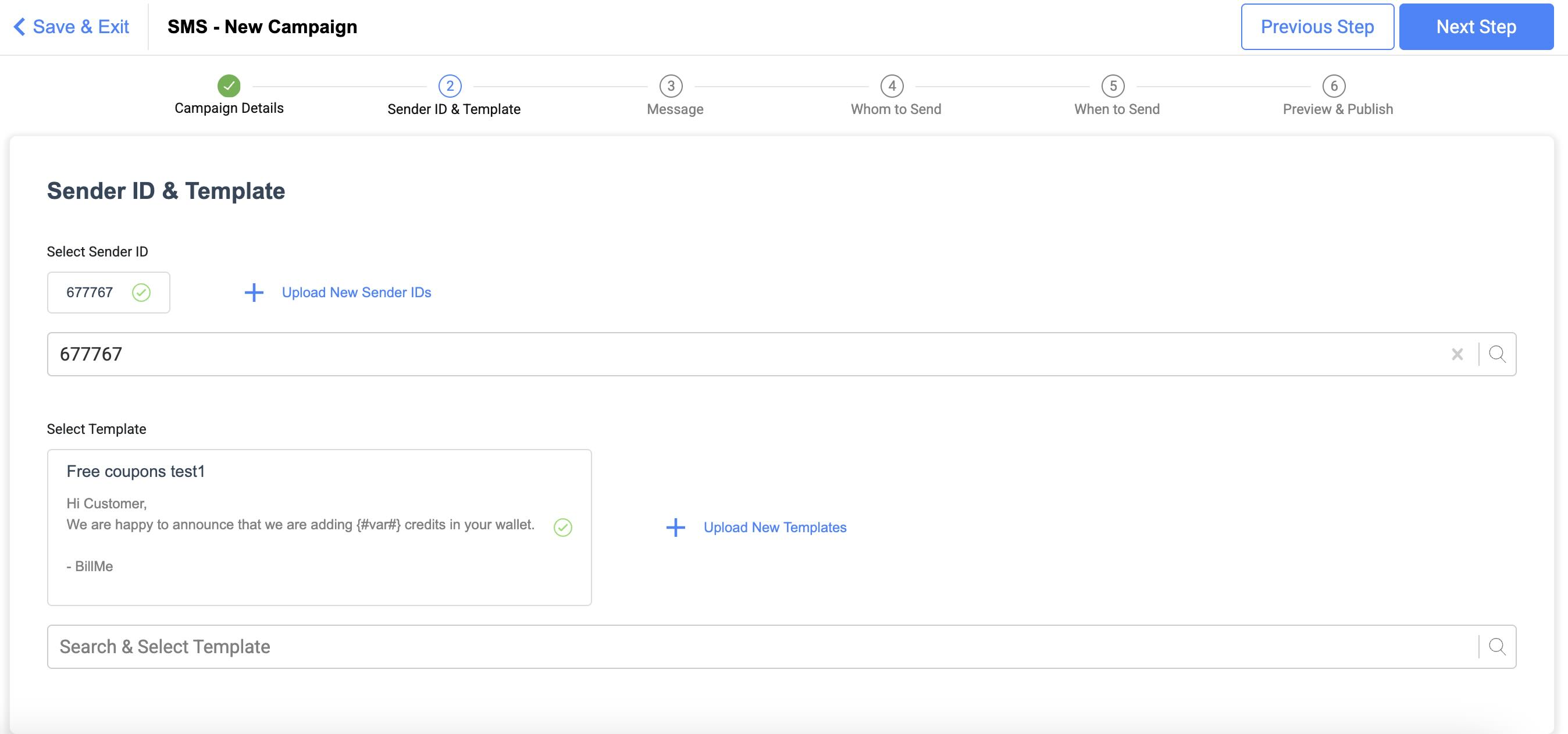 Sender ID and Template of SMS Campaign