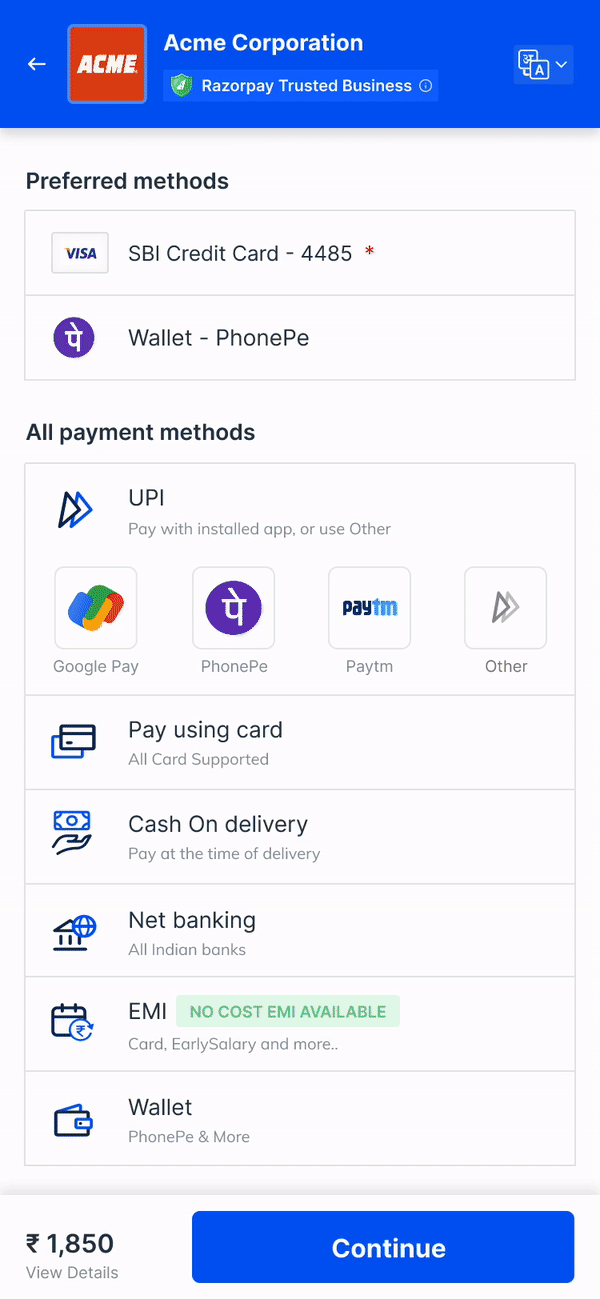 CVV Less Card Payment Flow GIF