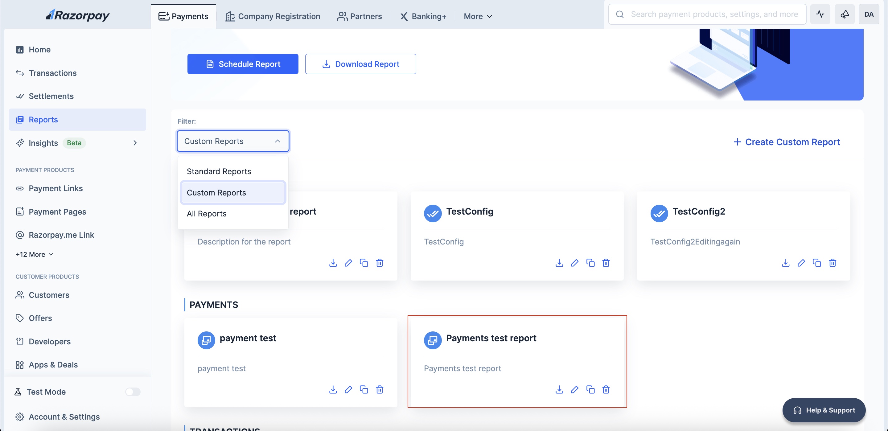filter custom report