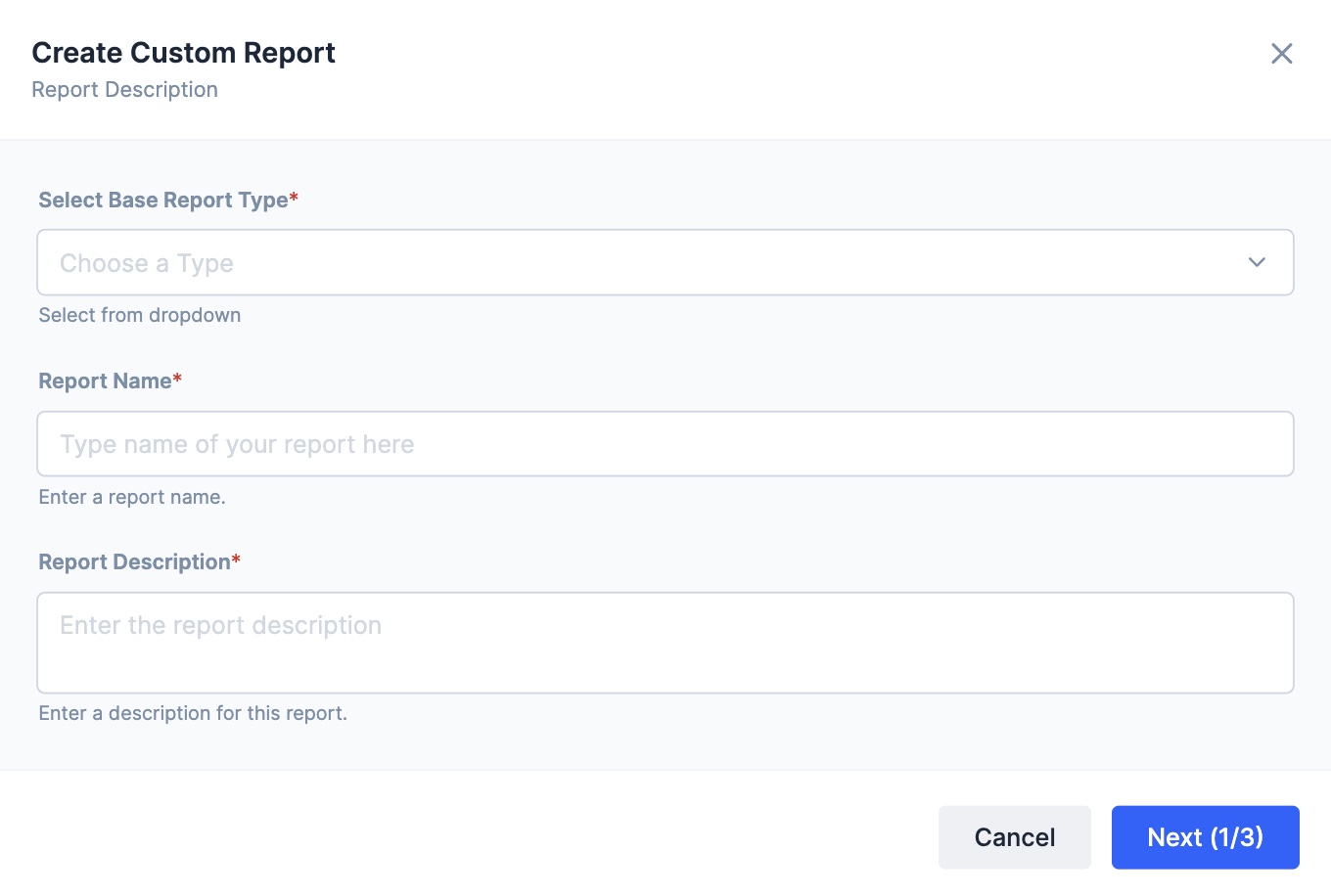 create custom report select base report