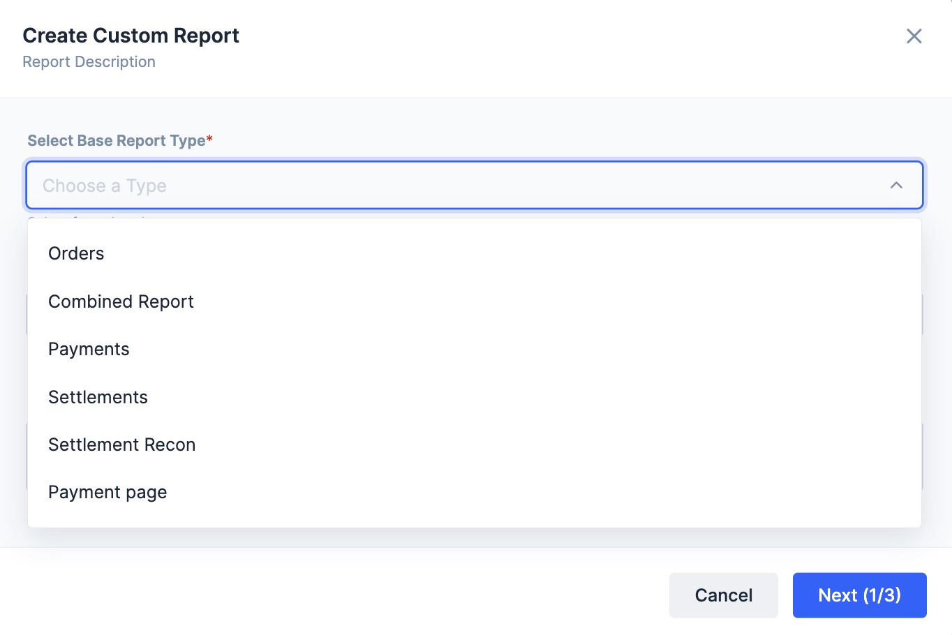 create custom report select base report