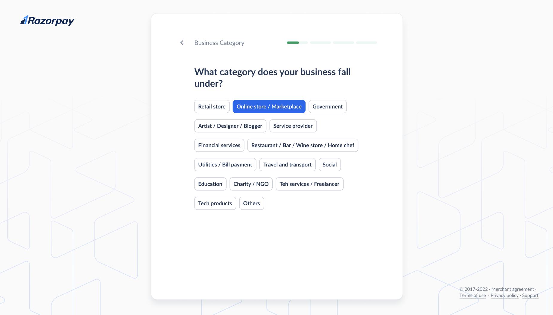 Platform Details - Select Business Category