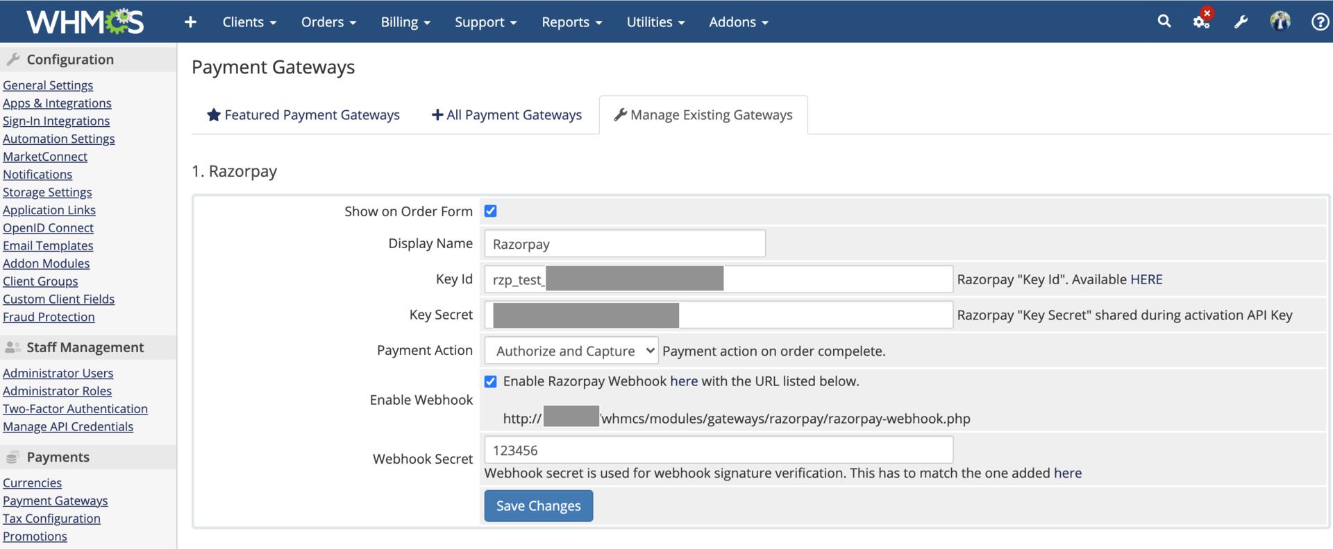 Setting up Webhooks on WHMCS site