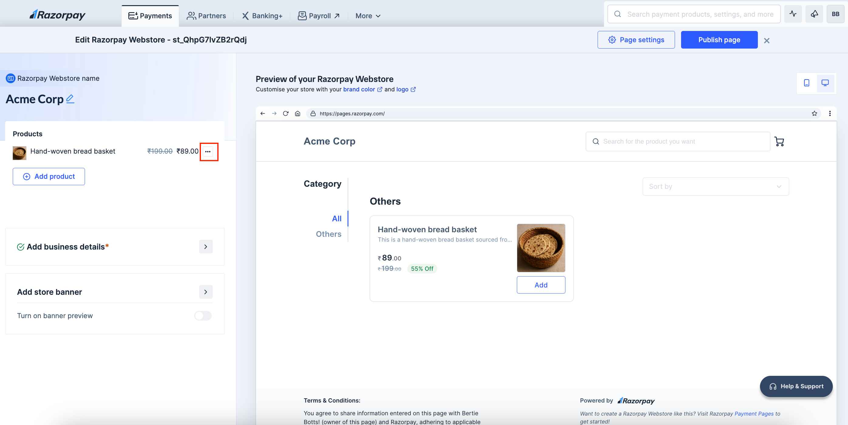 Webstore - Edit Your Page