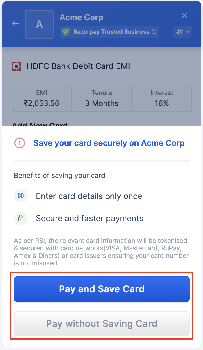 Choose to save card or skip it