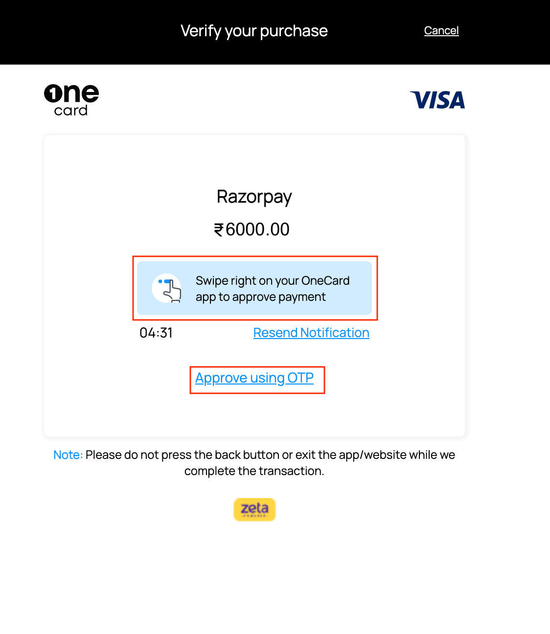 OneCard Credit Card EMI Razorpay Docs