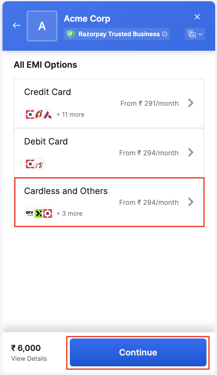 Select Cardless and Others