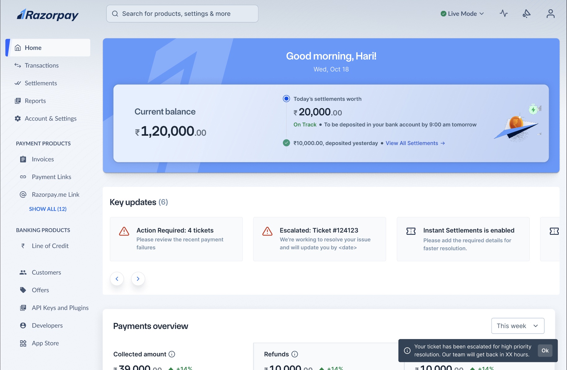 Dashboard - Escalated Ticket