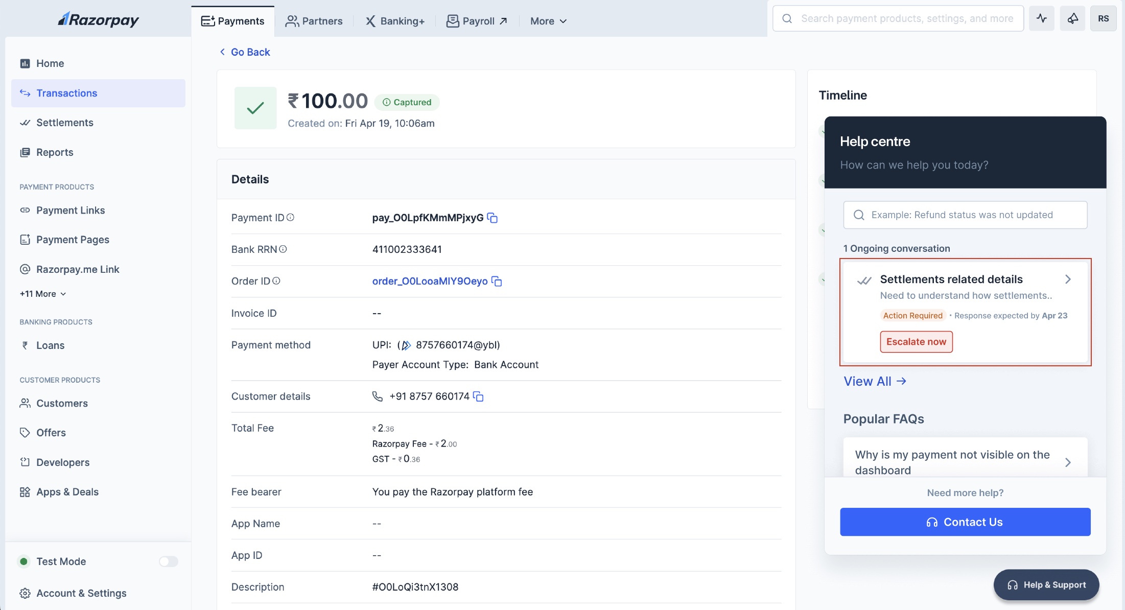 Dashboard - Escalate Ticket on Help Chat
