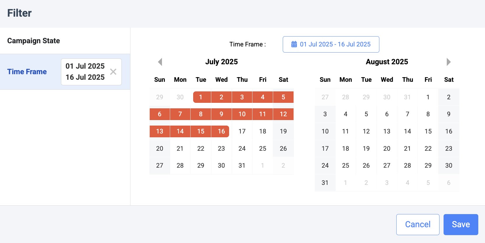 Filter Campaigns By Time Frame