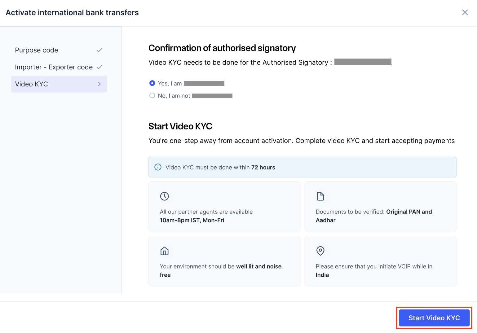 International bank transfer video kyc