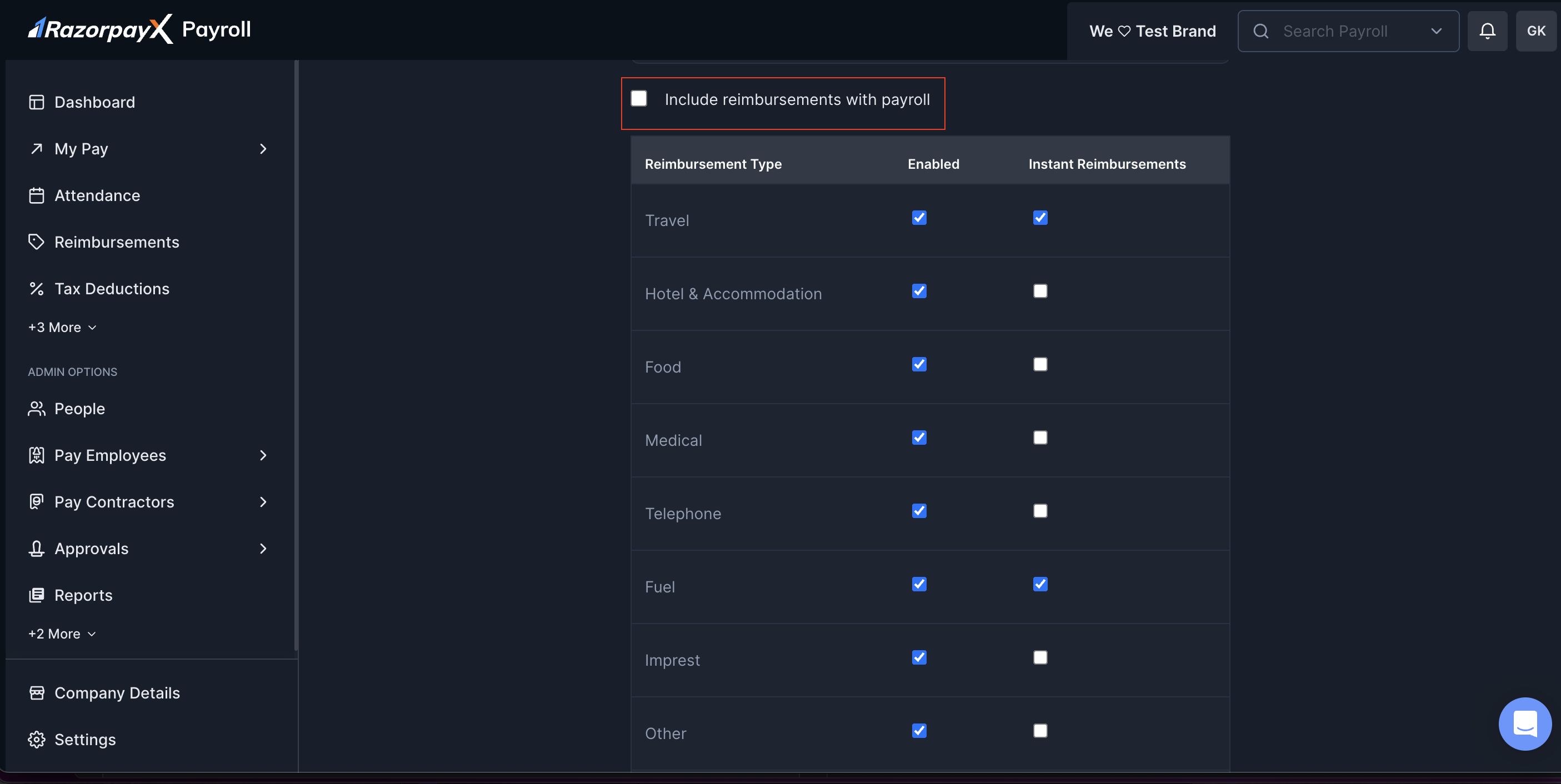 Set-up Instant Reimbursements on Payroll Dashboard