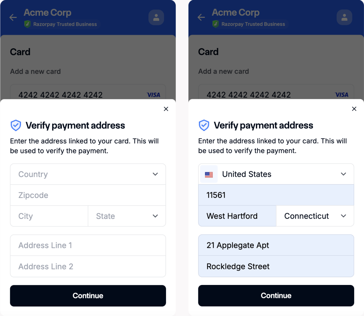 Address Verification Service - Customer enters address details