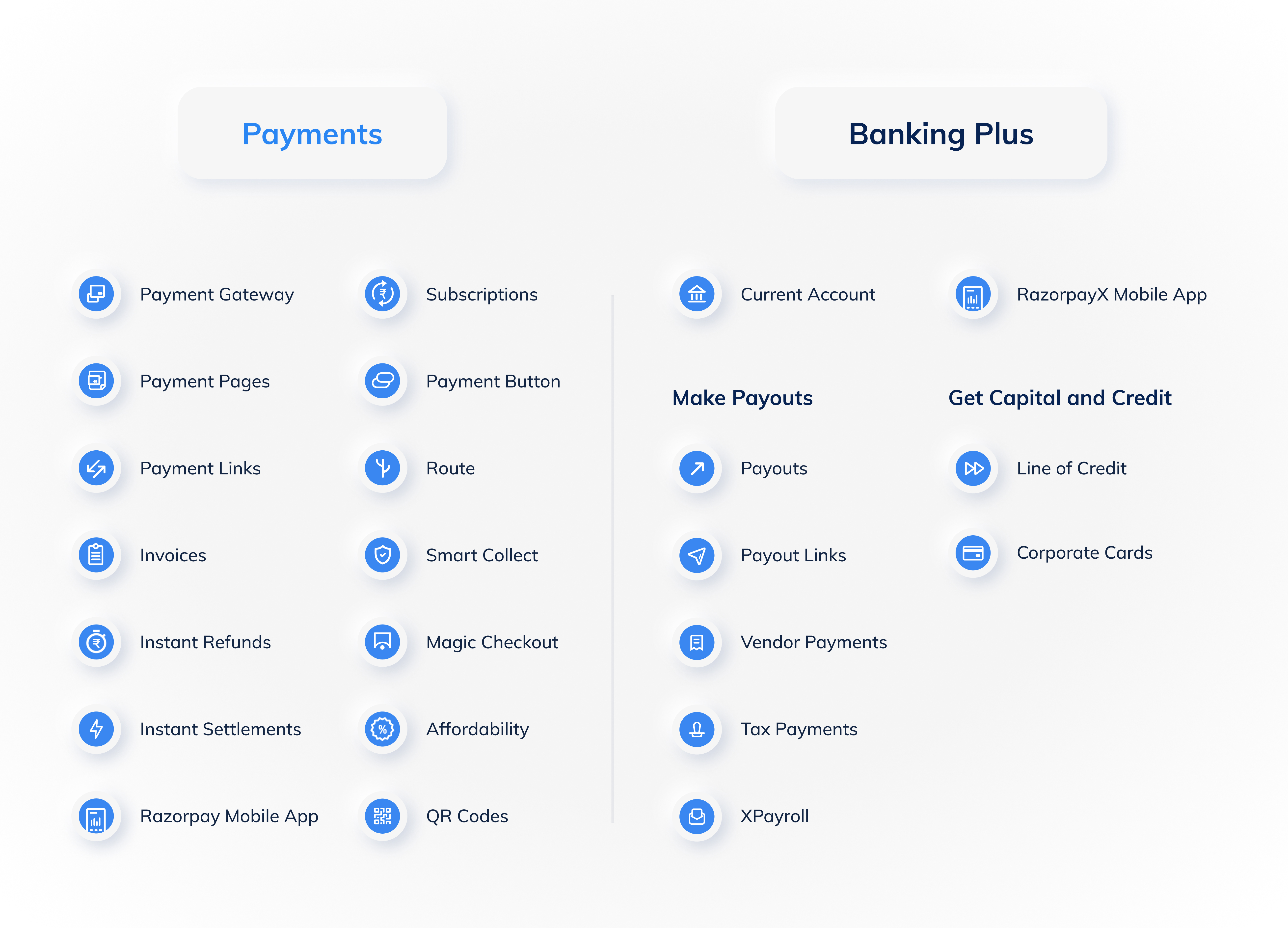 List of products offered by Razorpay
