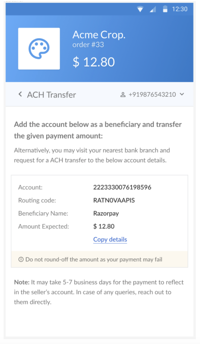bank transfer beneficiary