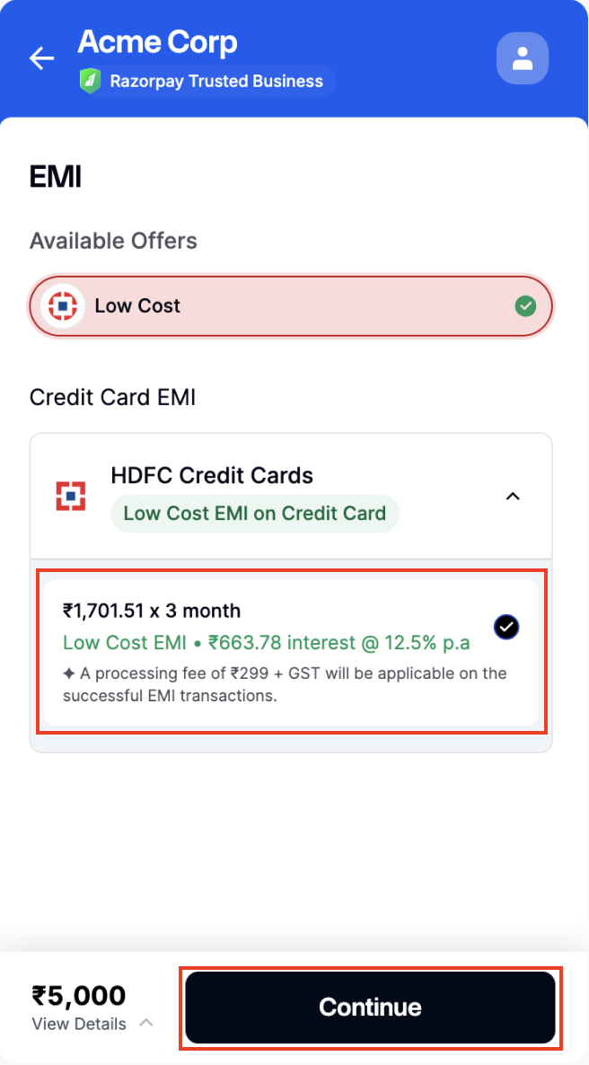 Select Low Cost EMI tenure