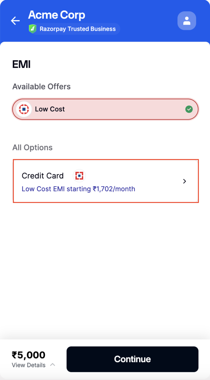 select EMI option where Low Cost EMI is available