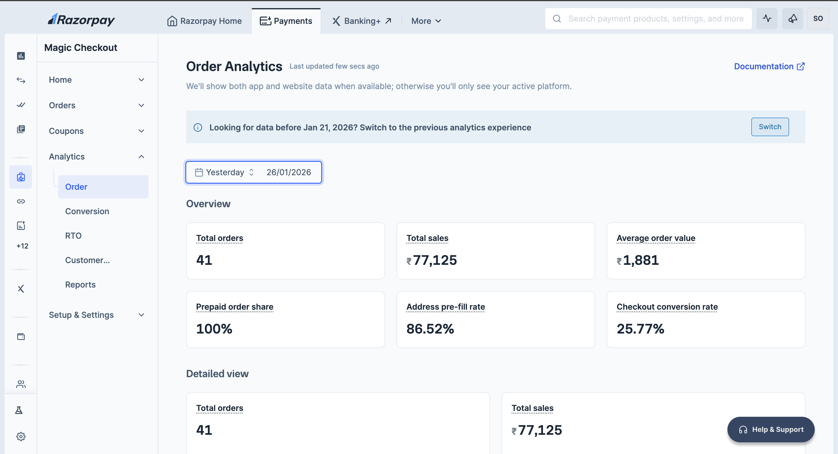 View order analytics on dashboard