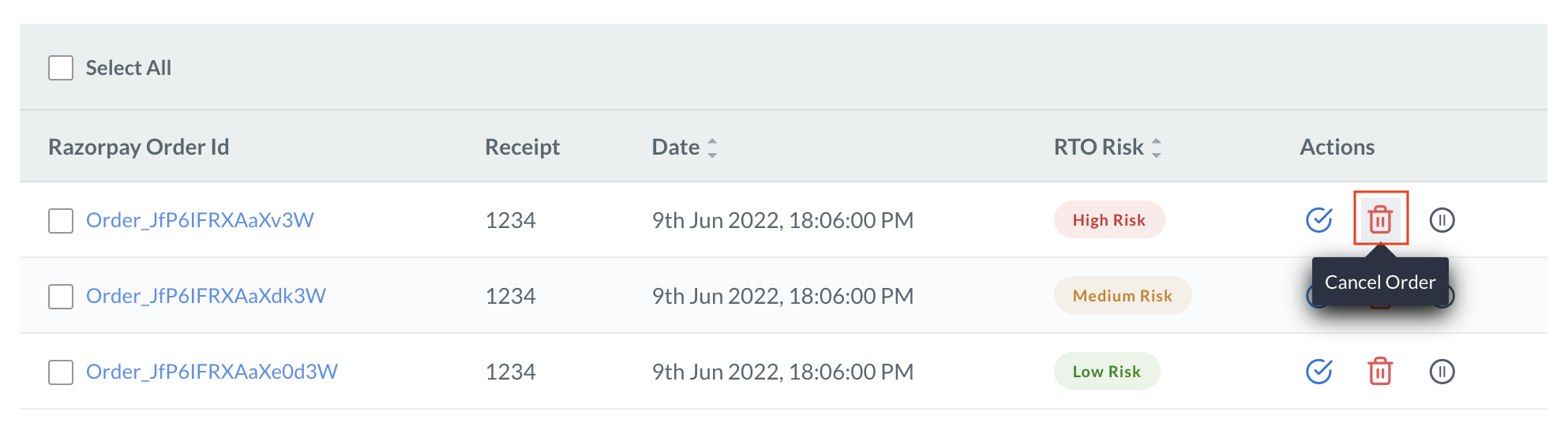 Cancel Order based on the risk level