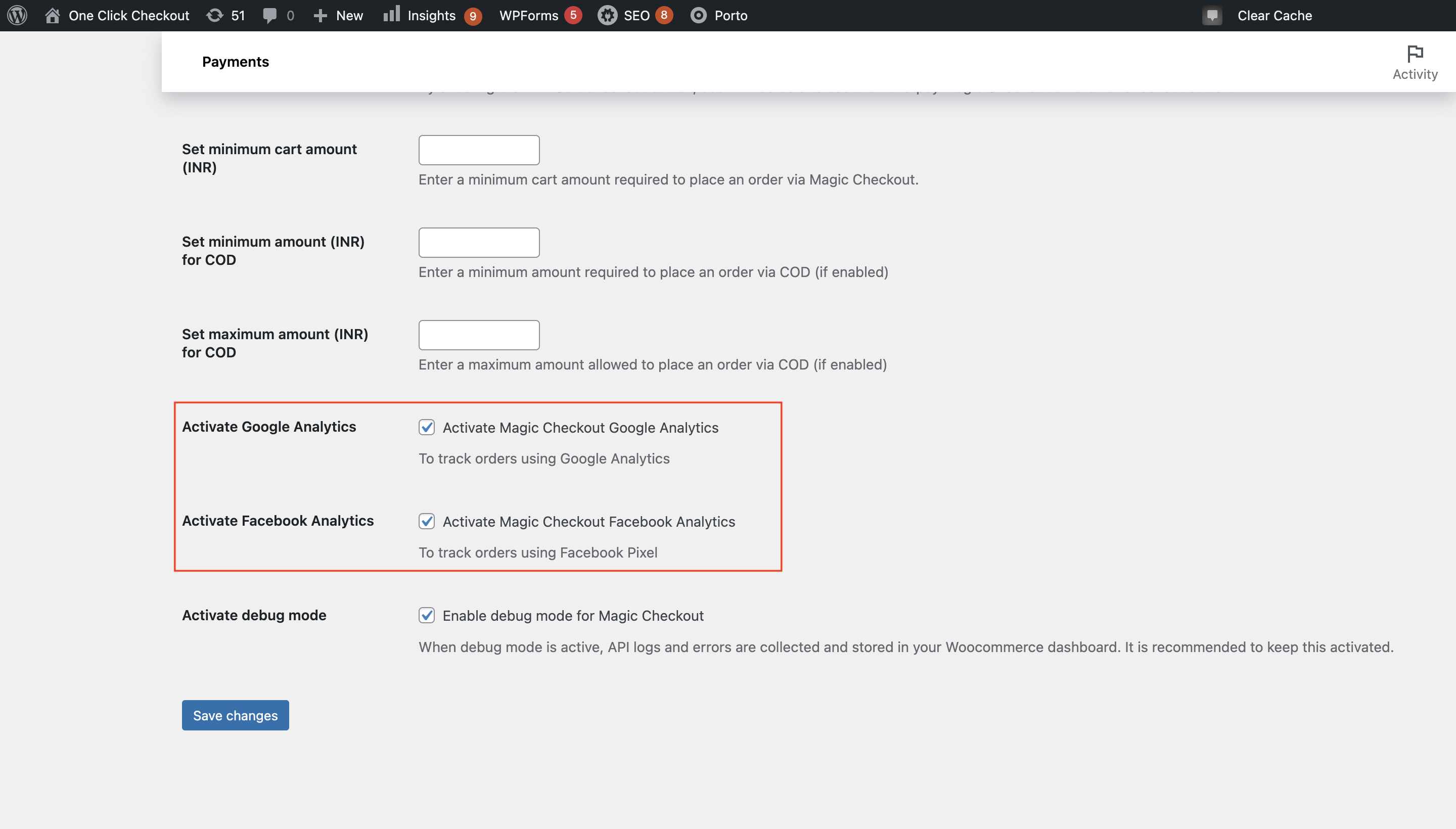 enable google and facebook analytics