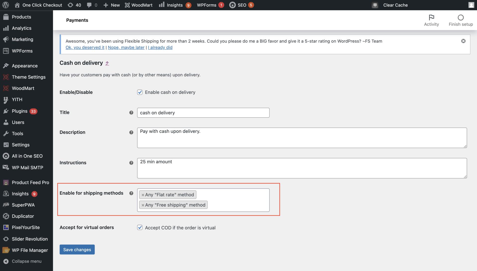 Shipping method COD