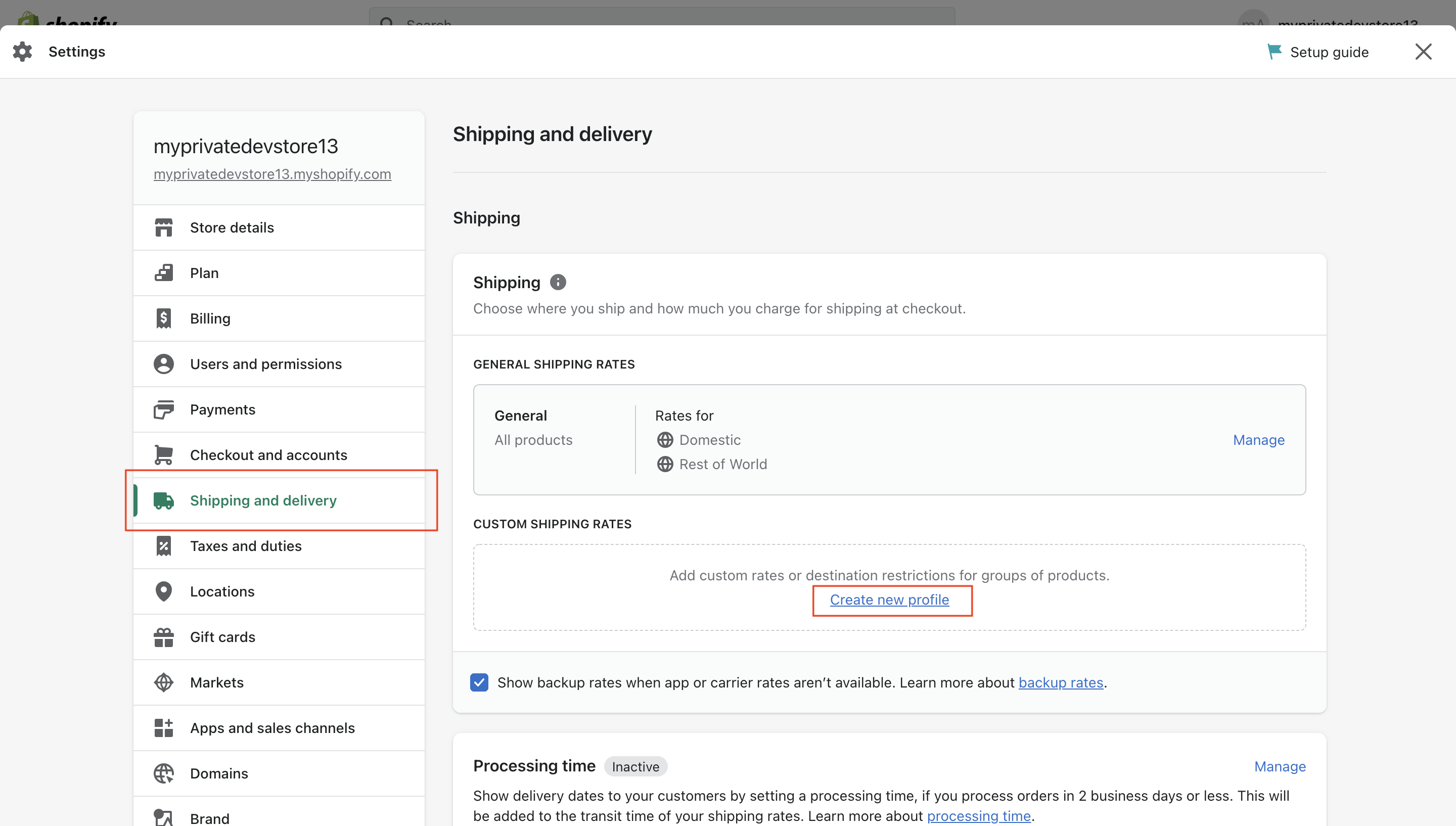 Profile for general or custom shipping rates