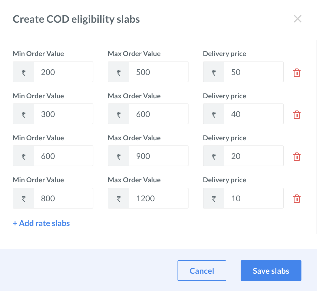 Create advanced COD eligibility slabs