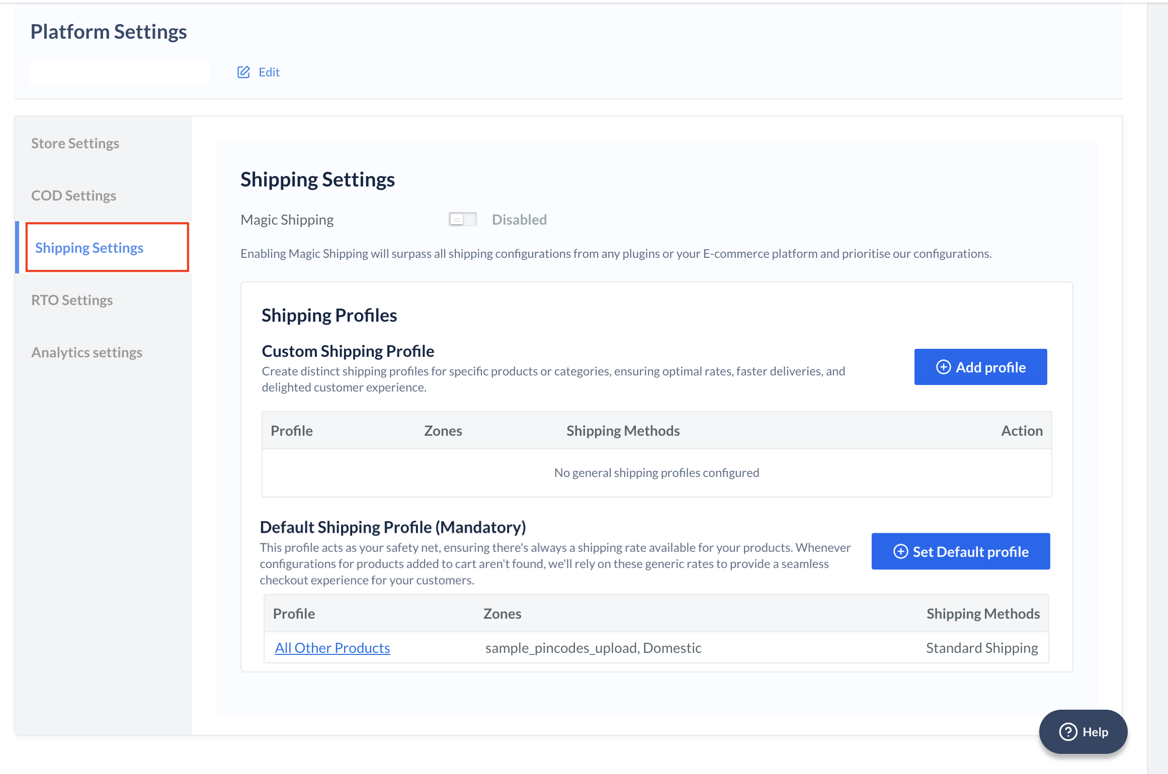 Navigate to Shipping settings on the Razorpay Dashboard